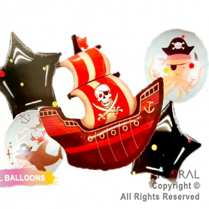 SET DE GLOBOS METALIZADO HALLOWEEN BARCO PIRATAS 5 UNIDADES 